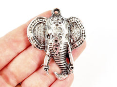Exotic Elephant Head Pendant - Matte Antique Silver Plated - 1PC