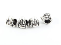 4 Happy Buddha Bead Spacers - 4mm Large Hole - Matte Silver Plated