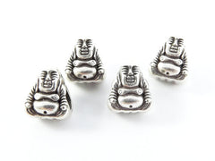4 Happy Buddha Bead Spacers - 4mm Large Hole - Matte Silver Plated