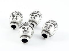 4 Tibetan Buddha Head Bead Spacers - Matte Silver Plated