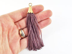 Transparent Pale Purple Afghan Tibetan Heishi Tube Beaded Tassel - Handmade - Textured 22k Matte Gold Plated Cap - 92mm = 3.62inches -1PC