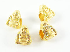 4 Happy Buddha Bead Spacers - 4mm Large Hole - 22k Matte Gold Plated