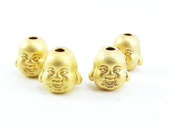 4 Happy Buddha Head Bead Spacers - 22k Matte Gold Plated