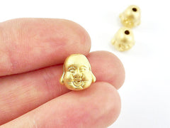 4 Happy Buddha Head Bead Spacers - 22k Matte Gold Plated