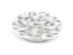 Large Organic Textured Round Dome Shaped - Matte Antique Silver Plated - 1PC
