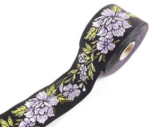 Lilac Peony Flower Woven Embroidered Jacquard Trim Ribbon - 1 Meter or 3.3 Feet or 1.09 Yards