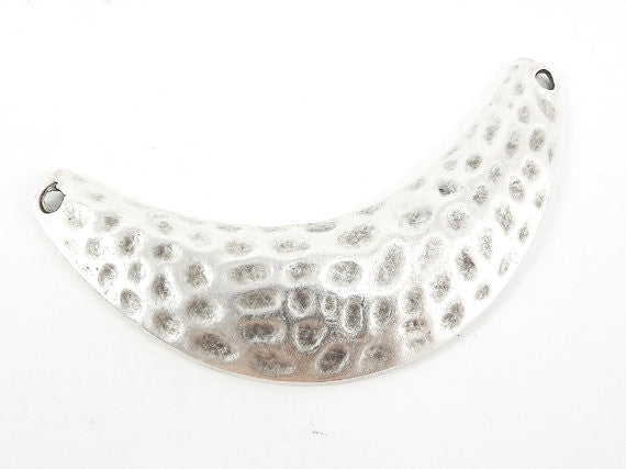 Hammered Necklace Focal Collar Pendant Connector - Matte Silver Plated - 1PC