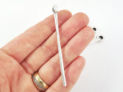 4 Long Simple Plain Rod Bar Charm Pendant - Matte Antique Silver Plated