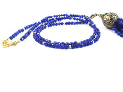 Ethnic Turkish Gemstone Tassel Necklace - Royal Blue Facet Jade