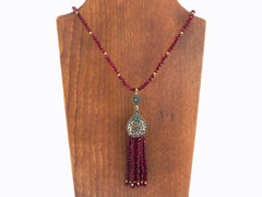 Ethnic Turkish Gemstone Tassel Necklace - Garnet Red Facet Jade