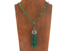 Ethnic Turkish Gemstone Tassel Necklace - Emerald Green Facet Jade
