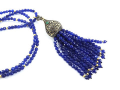 Ethnic Turkish Gemstone Tassel Necklace - Royal Blue Facet Jade