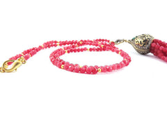 Ethnic Turkish Gemstone Tassel Necklace - Strawberry Red Facet Jade