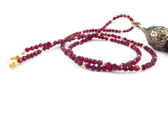 Ethnic Turkish Gemstone Tassel Necklace - Garnet Red Facet Jade