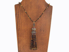 Ethnic Turkish Gemstone Tassel Necklace -  Brown Tiger Eye Stone