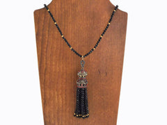 Ethnic Turkish Gemstone Tassel Necklace -  Black Facet Cut Onyx Stone