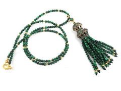 Ethnic Turkish Gemstone Tassel Necklace - Green Hedge Maze Malachite Stone