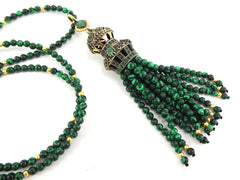 Ethnic Turkish Gemstone Tassel Necklace - Green Hedge Maze Malachite Stone