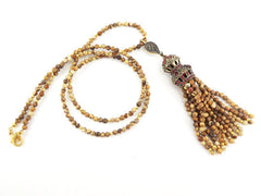 Ethnic Turkish Gemstone Tassel Necklace - Beige Jasper Stone