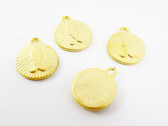 Rustic Cast Round Fish Charms - 22k Matte Gold Plated