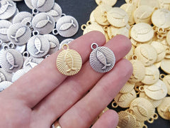Rustic Cast Round Fish Charms - 22k Matte Gold Plated