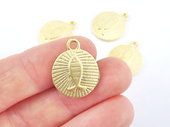 Rustic Cast Round Fish Charms - 22k Matte Gold Plated