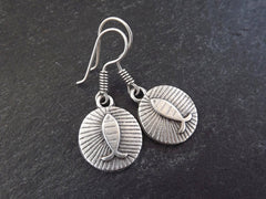 Round Fish Tribal Ethnic Silver Earrings - Authentic Turkish Style