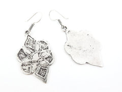 Ethnic Etched Marquise Shape Tribal Silver Earrings - Authentic Turkish Style