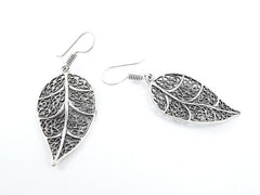 Filigree Skeleton Leaf Ethnic Silver Earrings - Authentic Turkish Style