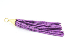 Purple Heart Afghan Tibetan Heishi Tube Beaded Tassel - Handmade - Textured 22k Matte Gold Plated Cap - 92mm = 3.62inches -1PC