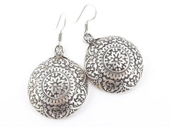 Mandala Dome Statement Tribal Ethnic Silver Earrings - Authentic Turkish Style