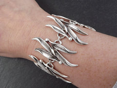 Willow Leaves Tribal Ethnic Etched Silver Statement Bracelet - Authentic Turkish Style
