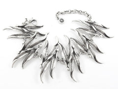 Willow Leaves Tribal Ethnic Etched Silver Statement Bracelet - Authentic Turkish Style