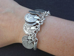 Silver Coin Chain Bar Bracelet - Tribal Ethnic Statement Bracelet - Authentic Turkish Style