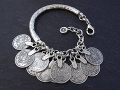 Silver Coin Chain Bar Bracelet - Tribal Ethnic Statement Bracelet - Authentic Turkish Style
