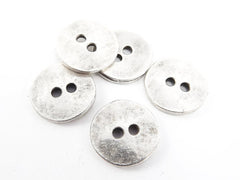 5 Chunky Cast Round Button Spacer Beads - Matte Antique Silver Plated
