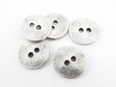 5 Chunky Cast Round Button Spacer Beads - Matte Antique Silver Plated