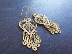 Heart Shaped Telkari Dangly Gold Ethnic Boho Earrings - Authentic Turkish Style