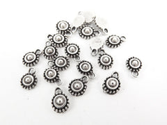 20 Tiny Rustic Cast Round Tribal Charms - Matte Antique Silver Plated