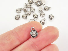 20 Tiny Rustic Cast Round Tribal Charms - Matte Antique Silver Plated