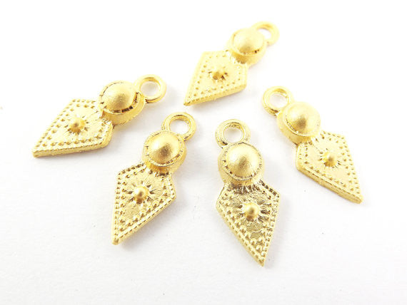 5 Rustic Cast Spear Tribal Charms - 22k Matte Gold Plated