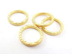 22mm Textured Round Ring Closed Loop Pendant Connector - 22k Matte Gold Plated - 4 PC
