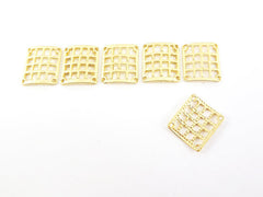 6 Curved Square Weave Connectors - 22k Matte Gold Plated