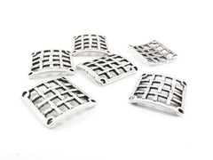 6 Curved Square Weave Connectors - Matte Antique Silver Plated