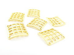 6 Curved Square Weave Connectors - 22k Matte Gold Plated