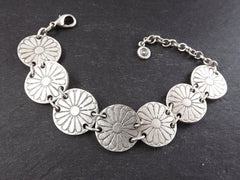 Ethnic Daisy Chain Silver Statement Bracelet - Authentic Turkish Style