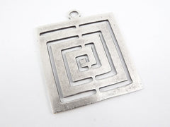 Large Fretwork Square Minimalist Geometric Pendant - Matte Antique Silver Plated - 1pc
