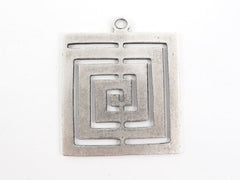 Large Fretwork Square Minimalist Geometric Pendant - Matte Antique Silver Plated - 1pc