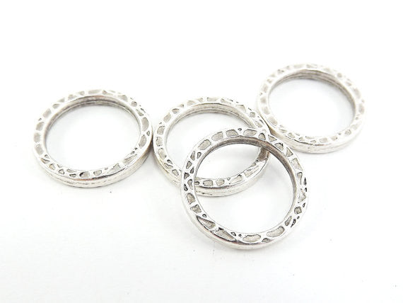 22mm Textured Round Ring Closed Loop Pendant Connector - Matte Antique Silver Plated - 4 PC