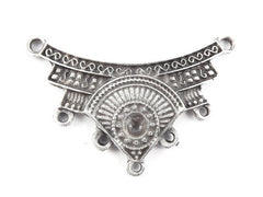 Ethnic Detailed Necklace Focal Collar Pendant Connector with Loops - Matte Antique Silver Plated - 1PC